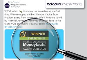 Example of an Investment Life & Pensions Moneyfacts Awards Logo in Use