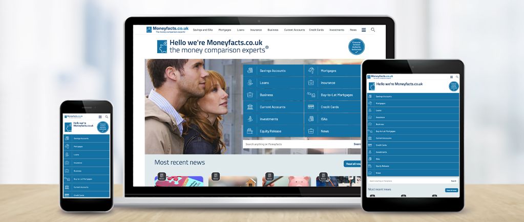 Banner Image of the Moneyfacts.co.uk Home Page Shown on Various Devices