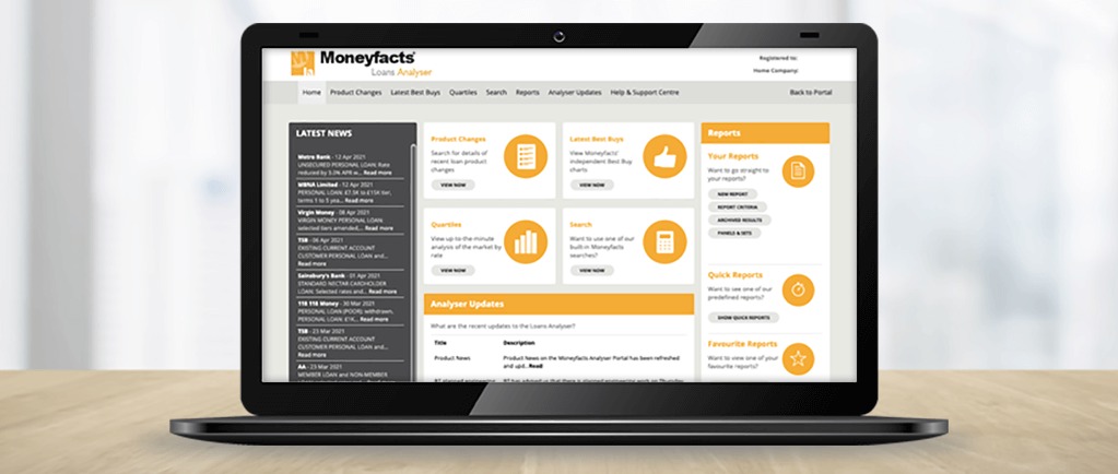 Banner Image of Moneyfacts Loans Analyser on Laptop Screen