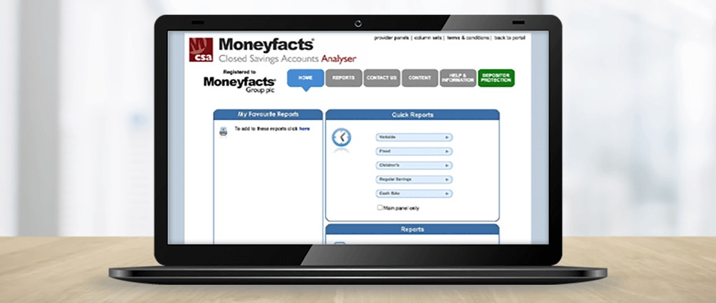 Banner Image of Moneyfacts Closed Savings Accounts Analyser on Laptop Screen