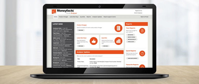 Banner Image of Moneyfacts Cards Analyser on Laptop Screen
