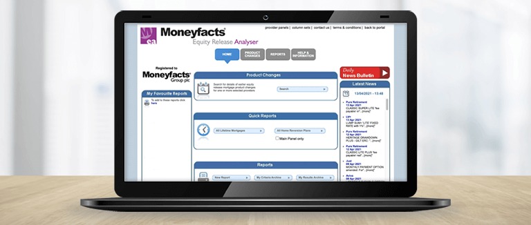 Banner Image of Moneyfacts Equity Release Analyser on Laptop Screen